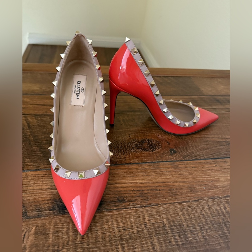 Valentino Garavani Rockstud Red-orange Heels